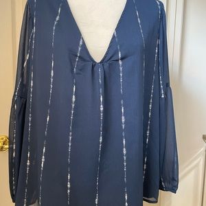 Time and Tru XL LS Pullover V-Neck Chiffon Tops